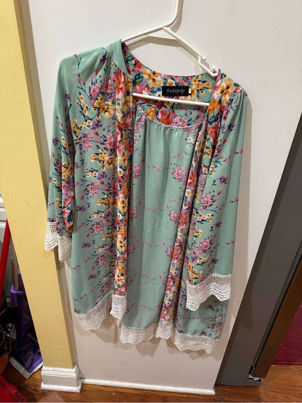 Relipop Mint Floral Lace-Trim Women's Cardigan